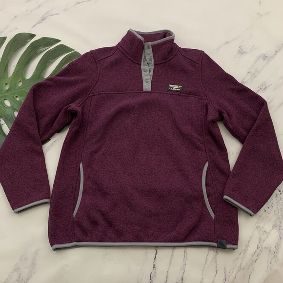 L.L. Bean Sweaters - LL Bean Womens Sweater Pullover Size M Fleece Snap Trim Dark Purple Gray